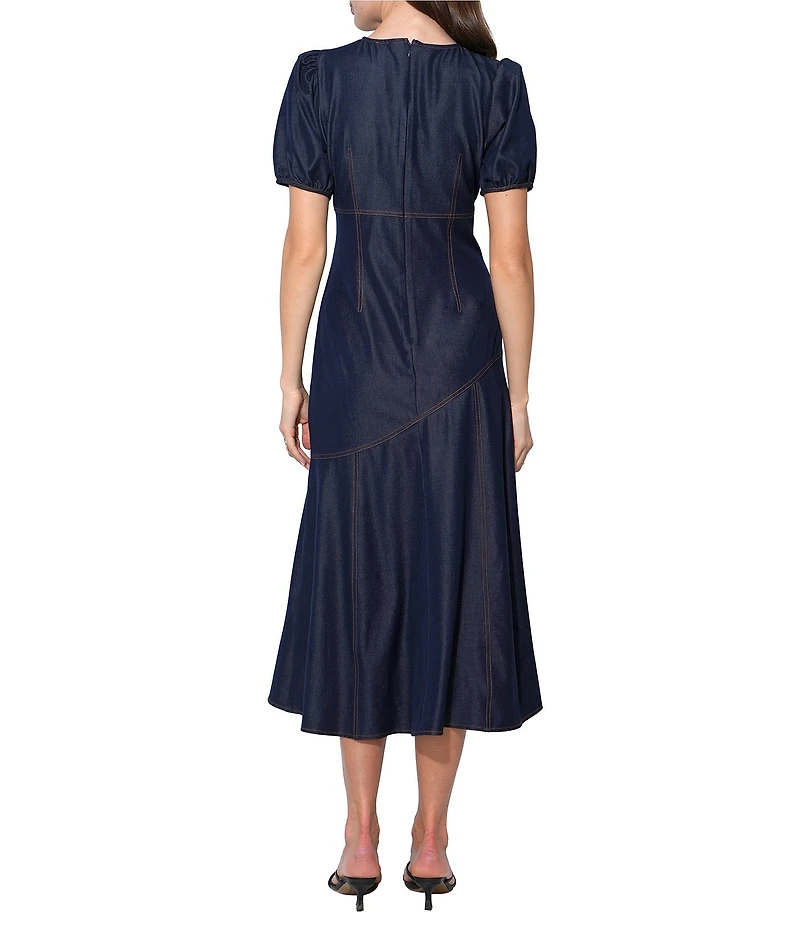 Adelyn Rae Short Puff Sleeve A Line Midi Dress