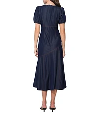 Adelyn Rae Short Puff Sleeve A Line Midi Dress