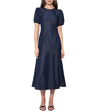 Adelyn Rae Short Puff Sleeve A Line Midi Dress