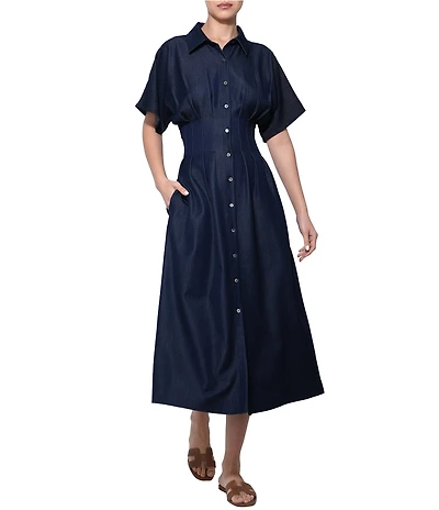 Adelyn Rae Short Sleeve Denim Midi Shirt Dress