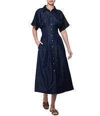 Adelyn Rae Short Sleeve Denim Midi Shirt Dress