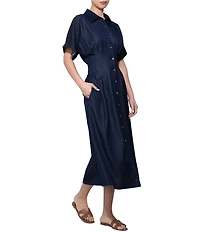 Adelyn Rae Short Sleeve Denim Midi Shirt Dress