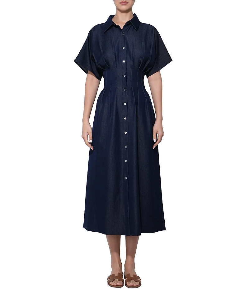 Adelyn Rae Short Sleeve Denim Midi Shirt Dress