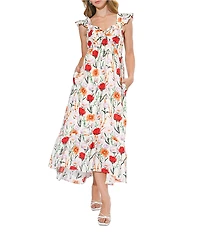 Adelyn Rae Sleeveless Floral Print Hi-Low Midi Dress
