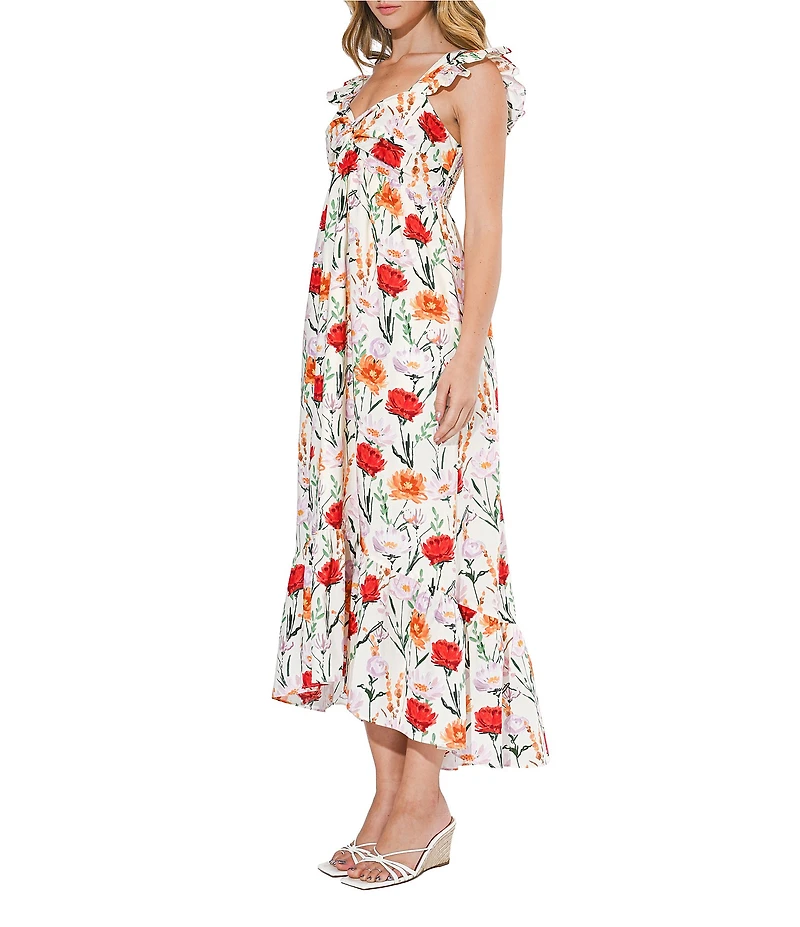 Adelyn Rae Sleeveless Floral Print Hi-Low Midi Dress