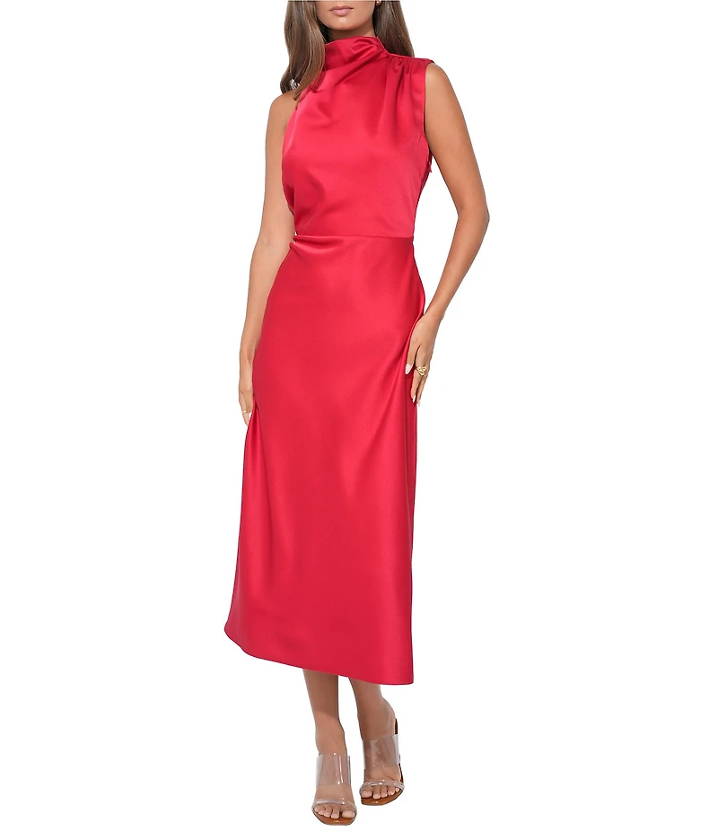 Adelyn Rae Sleeveless Halter Neck Satin Midi Dress