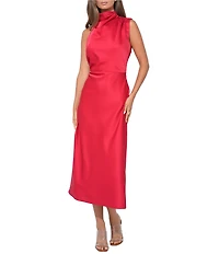 Adelyn Rae Sleeveless Halter Neck Satin Midi Dress