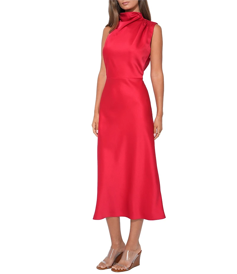 Adelyn Rae Sleeveless Halter Neck Satin Midi Dress