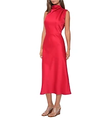 Adelyn Rae Sleeveless Halter Neck Satin Midi Dress