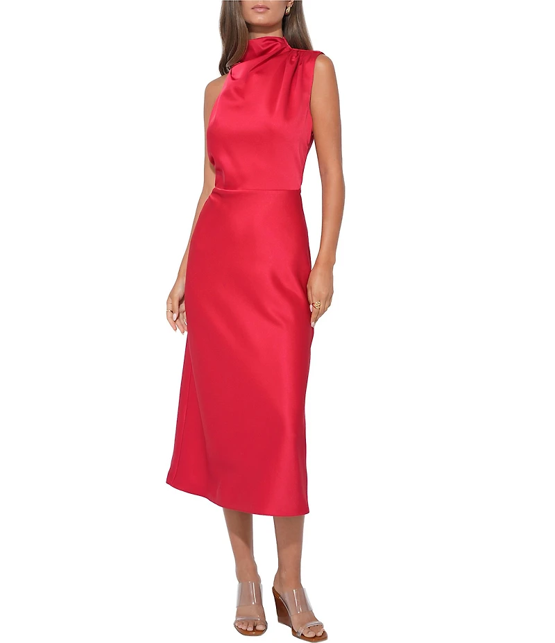 Adelyn Rae Sleeveless Halter Neck Satin Midi Dress