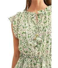 Adelyn Rae Floral Printed Split Tie V-Neck Sleeveless Ruffle Short Dress