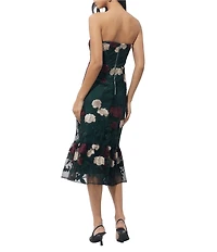 Adelyn Rae Strapless Embroidered Mesh Midi Dress
