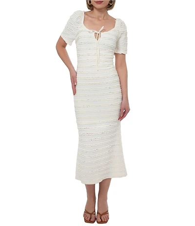 Adelyn Rae Stretch Texture Knit Scoop Neck Short Sleeve Midi Dress