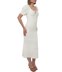 Adelyn Rae Stretch Texture Knit Scoop Neck Short Sleeve Midi Dress