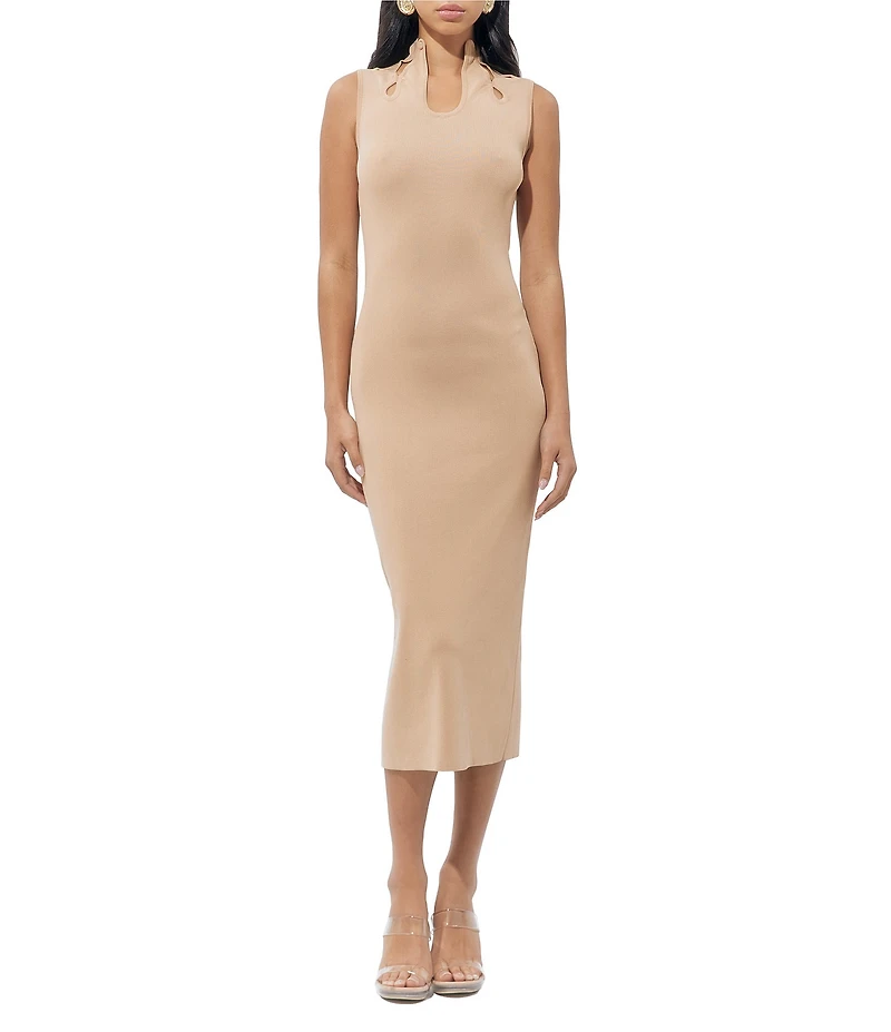 Adelyn Rae Sweater Neck Cut Out Sleeveless Bodycon Midi Dress
