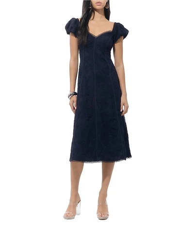 Adelyn Rae Sweetheart Neck Cap Sleeve Embroidered Lace Midi Dress