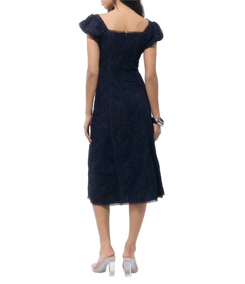 Adelyn Rae Sweetheart Neck Cap Sleeve Embroidered Lace Midi Dress