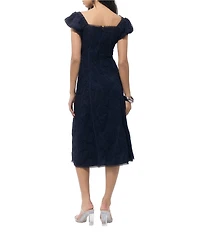 Adelyn Rae Sweetheart Neck Cap Sleeve Embroidered Lace Midi Dress