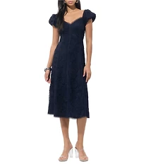Adelyn Rae Sweetheart Neck Cap Sleeve Embroidered Lace Midi Dress