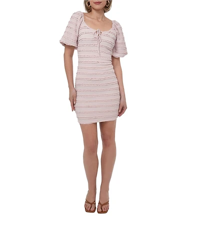 Adelyn Rae Textured Knit Scoop Neck Short Sleeve Front Tie Bodycon Mini Dress