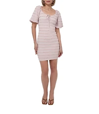 Adelyn Rae Textured Knit Scoop Neck Short Sleeve Front Tie Bodycon Mini Dress