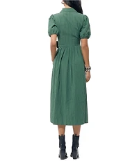 Adelyn Rae Traici Woven Puff Short Sleeve Button Down Wrap Midi Shirt Dress