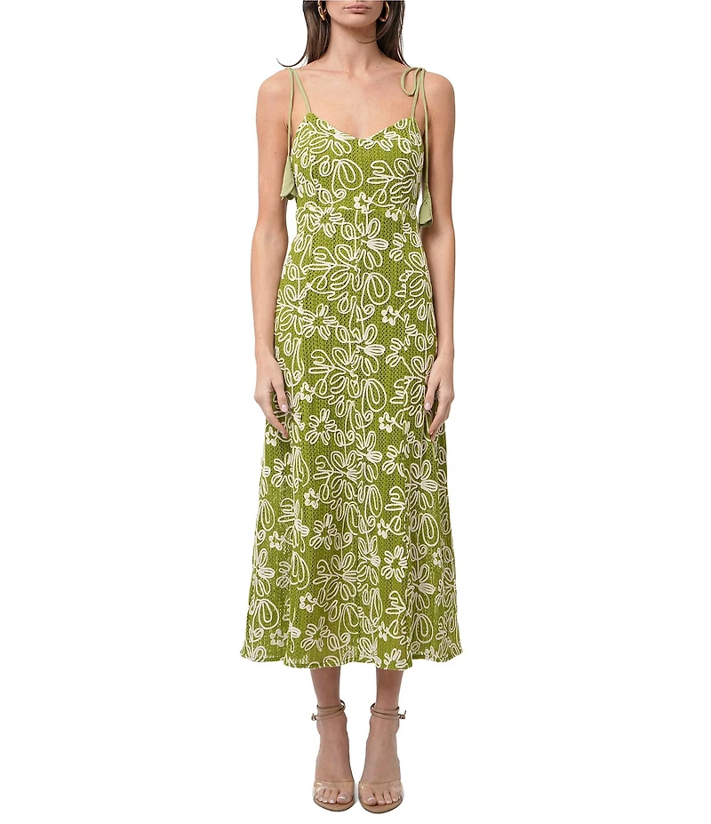 Adelyn Rae Trina Soutache Floral V Neck Sleeveless Slip Midi Dress