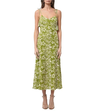 Adelyn Rae Trina Soutache Floral V Neck Sleeveless Slip Midi Dress