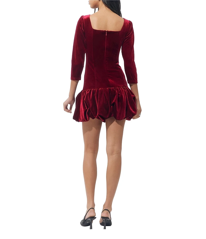 Adelyn Rae Velvet 3/4 Sleeve Drop Waist Bubble Hem Mini Dress