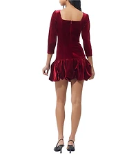 Adelyn Rae Velvet 3/4 Sleeve Drop Waist Bubble Hem Mini Dress