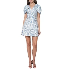 Adelyn Rae Vivian Floral Cape Sleeve Jacquard Mini Dress