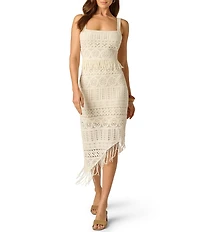 Adrianna by Adrianna Papell Asymmetric Sweater Knit Fringe Dress