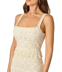 Adrianna by Adrianna Papell Asymmetric Sweater Knit Fringe Dress