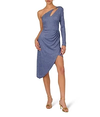 Adrianna by Adrianna Papell Asymmetrical Neck Cutout One Sleeve Metallic Knit Faux Wrap Dress