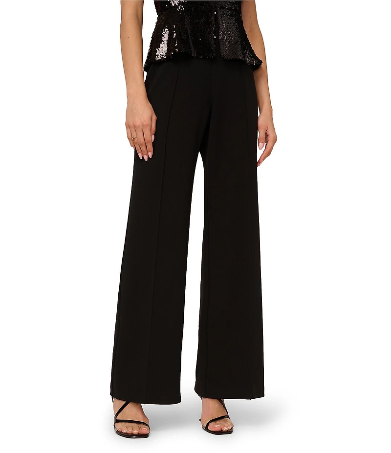 Adrianna by Adrianna Papell Crepe Knit Crew Neck Sleeveless Wide Leg Sequin Bodice Jumpsuit