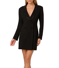 Adrianna by Adrianna Papell Crepe Knit V-Neck Long Sleeves Rhinestone Lapel Blazer Dress