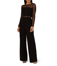 Adrianna by Adrianna Papell Crepe Knit Wide Leg Sequin Panel Jumpsuit