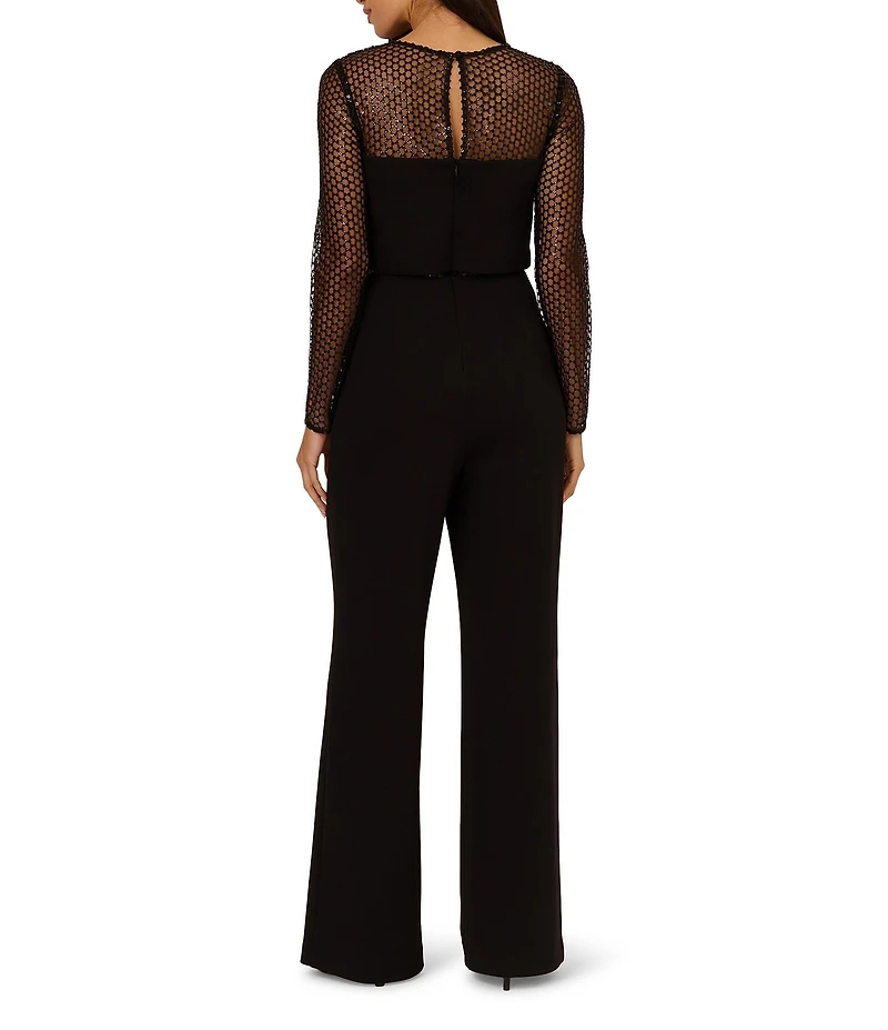 Adrianna by Adrianna Papell Crepe Knit Wide Leg Sequin Panel Jumpsuit