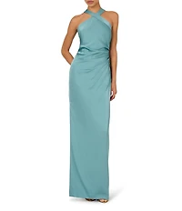 Adrianna by Adrianna Papell Criss Cross Halter Neck Sleeveless Stretch Satin Column Gown