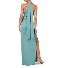 Adrianna by Adrianna Papell Criss Cross Halter Neck Sleeveless Stretch Satin Column Gown