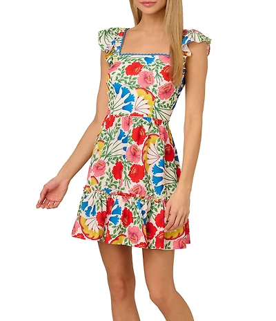 Adrianna by Adrianna Papell Floral Print Square Neck Sleeveless A-Line Mini Dress