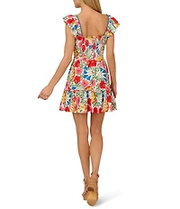 Adrianna by Adrianna Papell Floral Print Square Neck Sleeveless A-Line Mini Dress