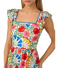 Adrianna by Adrianna Papell Floral Print Square Neck Sleeveless A-Line Mini Dress