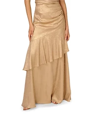 Adrianna by Adrianna Papell Foil Woven Strapless Side Ruched Asymmetrical Tiered Mermaid Gown