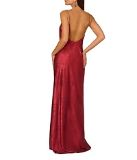 Adrianna by Adrianna Papell Foiled Chiffon Cowl Neck Pearl Strap Slip Gown