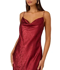Adrianna by Adrianna Papell Foiled Chiffon Cowl Neck Pearl Strap Slip Gown