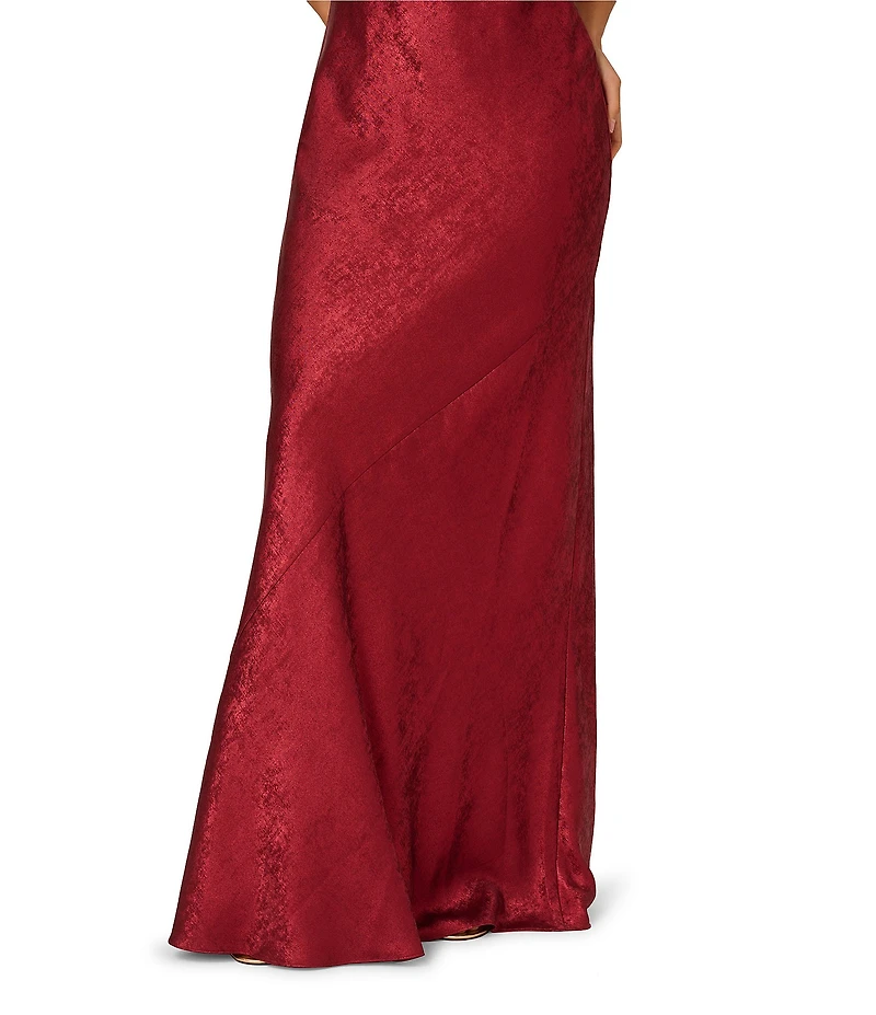 Adrianna by Adrianna Papell Foiled Chiffon Cowl Neck Pearl Strap Slip Gown