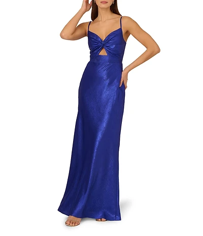 Adrianna by Adrianna Papell Foiled Chiffon V-Neck Sleeveless Front Twist Cutout Mermaid Dress