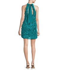 Adrianna by Adrianna Papell Halter Neck 3D Floral Embroidered Shift Dress