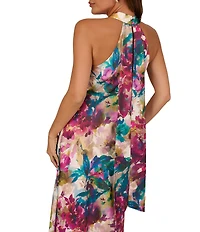Adrianna by Adrianna Papell Halter Neck Abstract Floral Printed Satin Gown